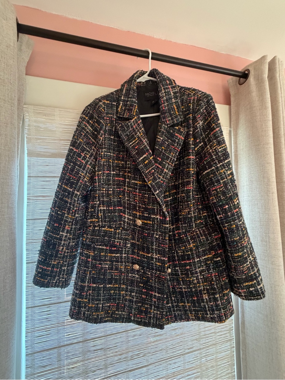 RACHEL Rachel Roy Multicolor Tweed Blazer Jacket Black Pink Orange Gold Size M